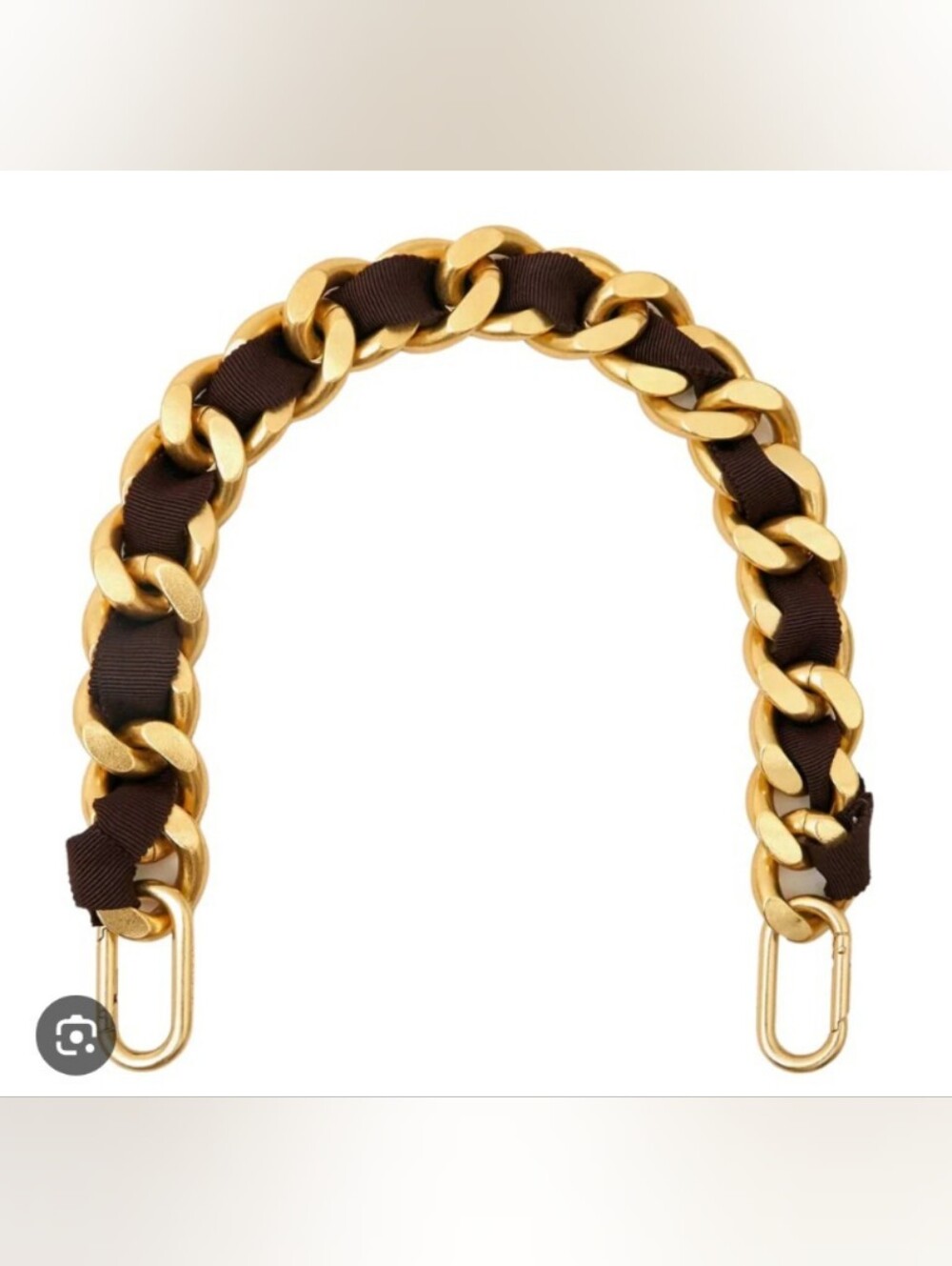 Clare V Shortie Strap Brass Curb Chain With Brown Grosgrain Ribbon